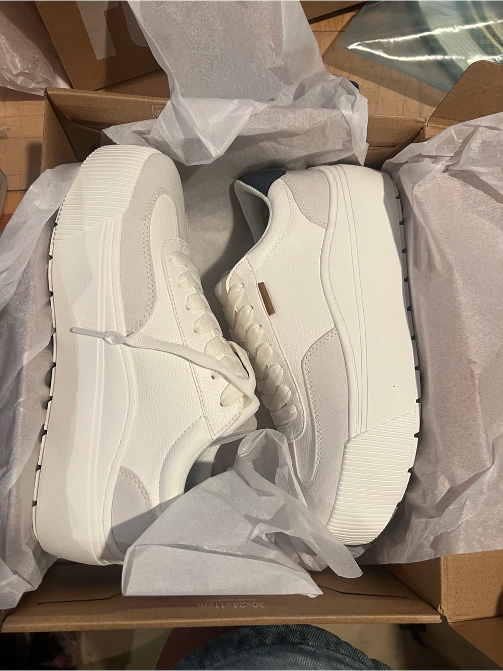Dr. Scholl's White Platform Sneakers with Black Heel Tab